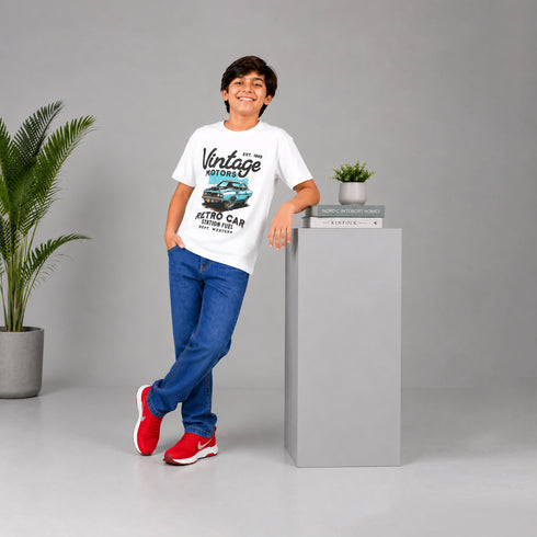 Boys' Regular Fit Laser-Etched Royal Blue Jeans