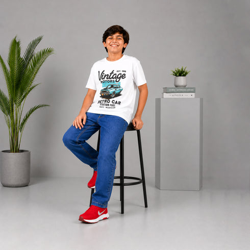 Boys' Regular Fit Laser-Etched Royal Blue Jeans