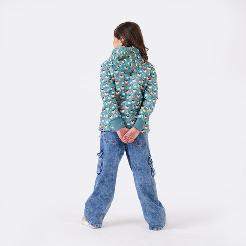 GREEN PRINTED PUFFER JACKET