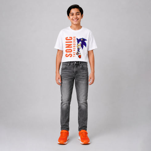 Boys' Slim Fit Charcoal Grey Whiskered Jeans