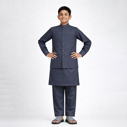 3pc Grey Kameez Shalwar Suit