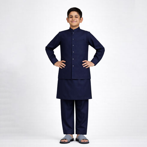 3pc Navy Blue Kameez Shalwar Suit