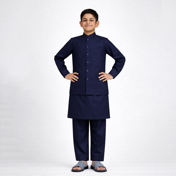 3pc Navy Blue Kameez Shalwar Suit