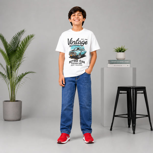Boys' Regular Fit Laser-Etched Royal Blue Jeans