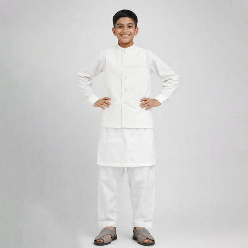 3pc White Kameez Shalwar Suit