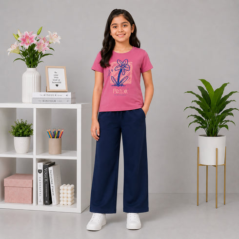 Flower Graphic Tee & Wide-Leg Pants Set