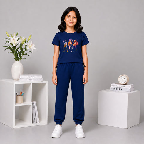 Navy KPOP Graphic Tee & Jogger Set