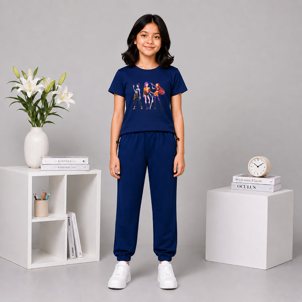 Navy KPOP Graphic Tee & Jogger Set