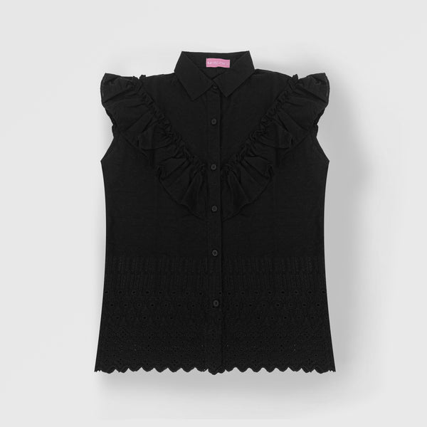 Ruffles Sleeveless Top - Black