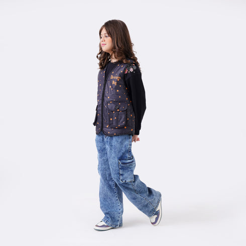 PRINTED SLEEVELESS WAISTCOAT JACKET