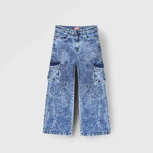 Bleached Wide Leg Cargo Jeans