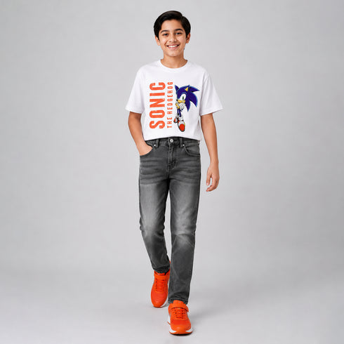 Boys' Slim Fit Charcoal Grey Whiskered Jeans