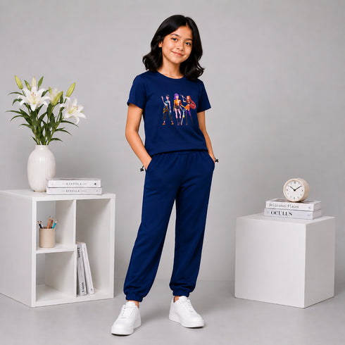 Navy KPOP Graphic Tee & Jogger Set