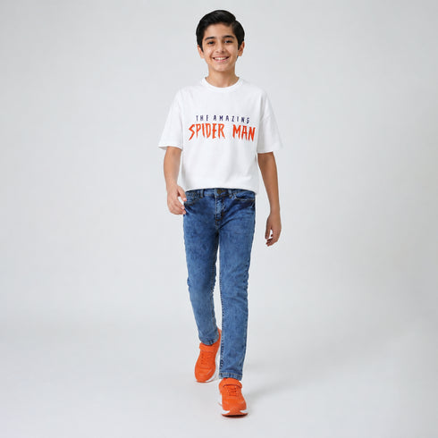 Boys' Slim Fit Acid Wash Medium Blue Jeans