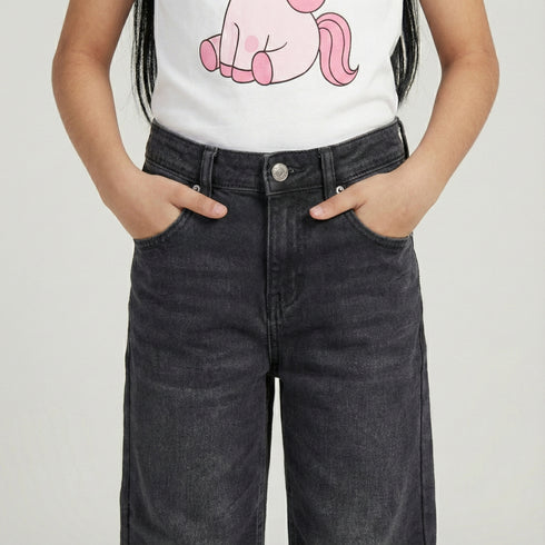 Black Wash Wide-Leg Jeans