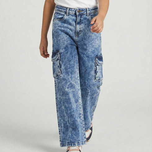 Bleached Wide Leg Cargo Jeans