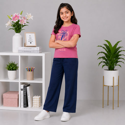 Flower Graphic Tee & Wide-Leg Pants Set