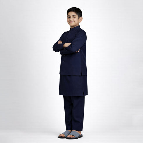 3pc Navy Blue Kameez Shalwar Suit