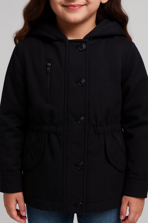 Hooded Utility Black Jacket