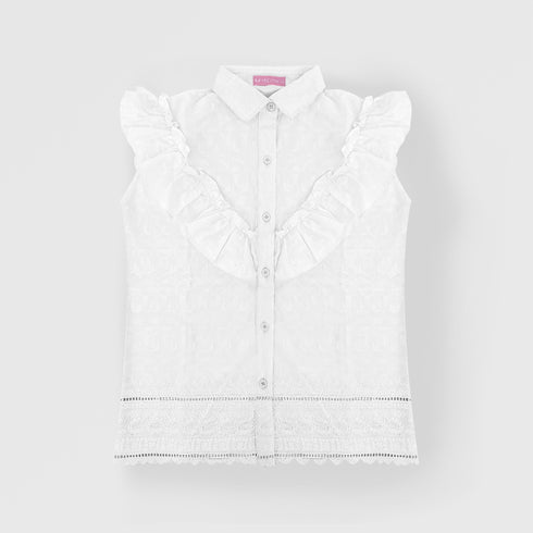 EMBROIDERED Sleeveless Top - WHITE