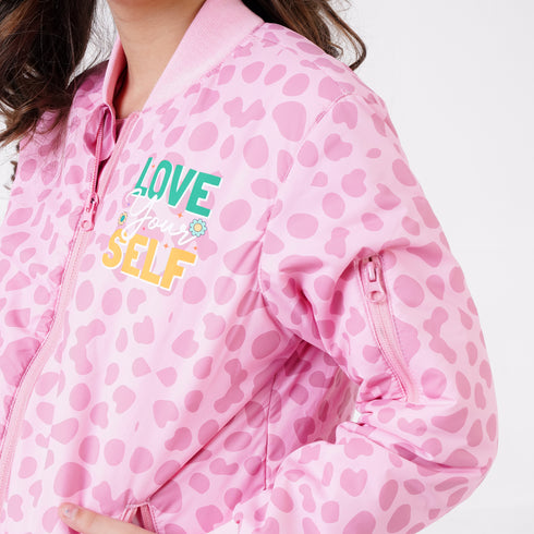 PINK PRINTED BOMBER JACKET