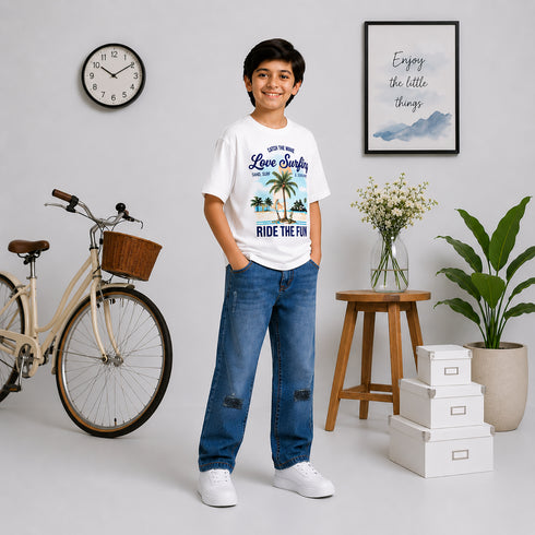 Boys' Relaxed Fit Distressed Medium Indigo Jeans