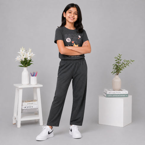 Kitten Smile Tee & Wide-Leg Pants Set