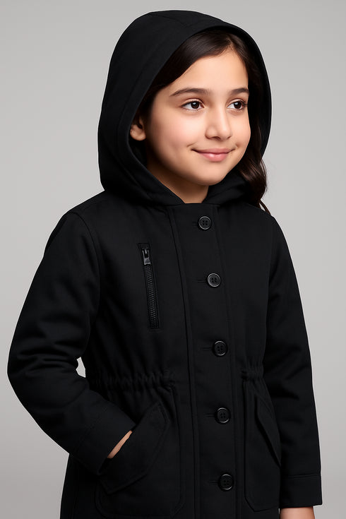 Hooded Utility Black Jacket