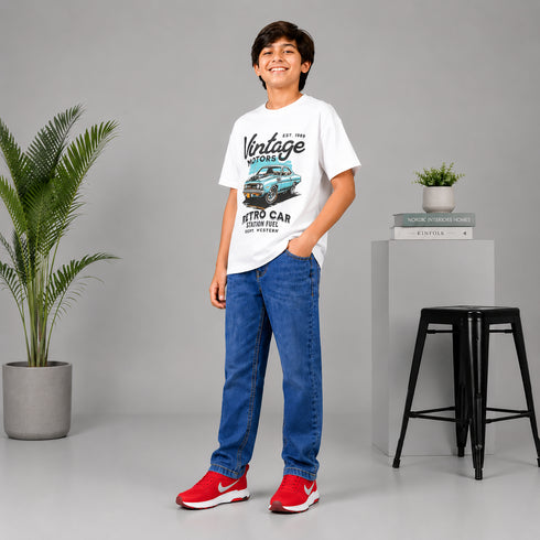 Boys' Regular Fit Laser-Etched Royal Blue Jeans