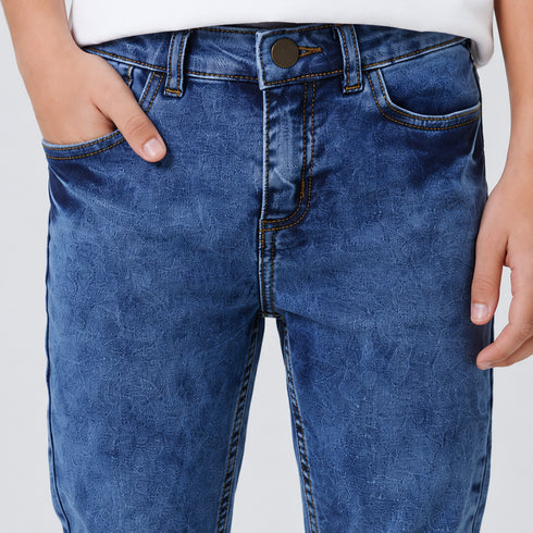 Boys' Slim Fit Acid Wash Medium Blue Jeans