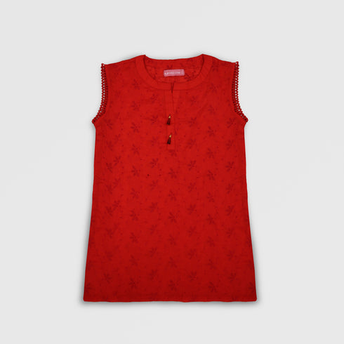 GIRLS EMBROIDERED 2 PCS SET - Red