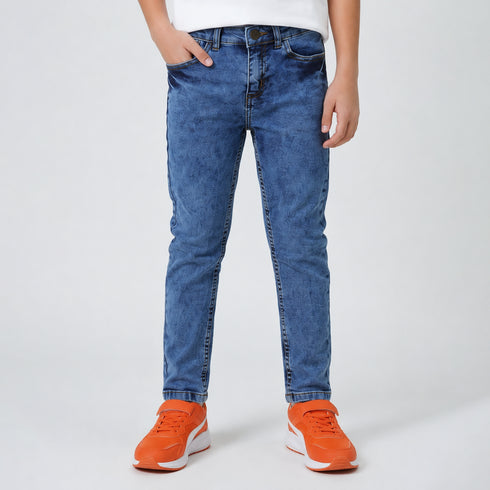 Boys' Slim Fit Acid Wash Medium Blue Jeans