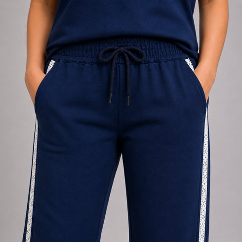 Navy Polo & Wide-Leg Track Set