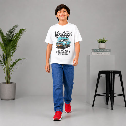 Boys' Regular Fit Laser-Etched Royal Blue Jeans