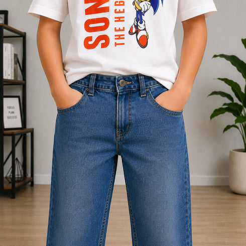 Boys' Wide Leg Relaxed Medium Wash Jeans