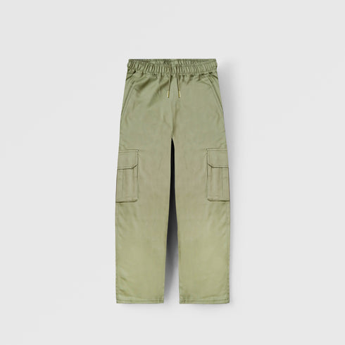 GIRLS TWILL CARGO TROUSER WITH SIDE POCKETS LIGHT GREEN