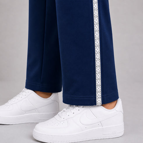 Navy Polo & Wide-Leg Track Set