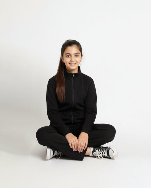 Basic Black Zipper Tracksuit