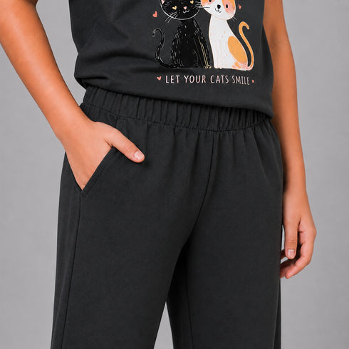 Kitten Smile Tee & Wide-Leg Pants Set