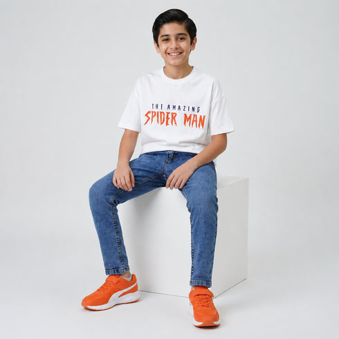 Boys' Slim Fit Acid Wash Medium Blue Jeans