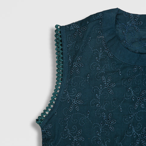 GIRLS EMBROIDERED 2 PCS SET - Teal