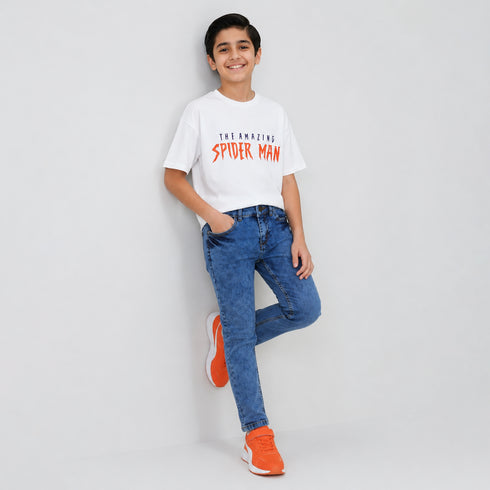 Boys' Slim Fit Acid Wash Medium Blue Jeans