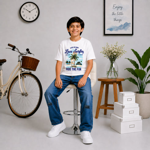 Boys' Relaxed Fit Distressed Medium Indigo Jeans