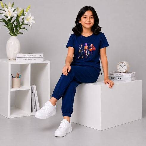Navy KPOP Graphic Tee & Jogger Set