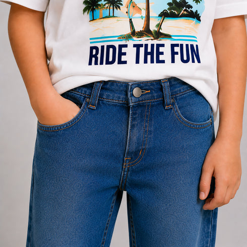 Boys' Relaxed Fit Distressed Medium Indigo Jeans