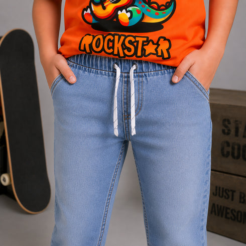 Boys' Pull-On Elastic Waist Light Wash Jogger Jeans