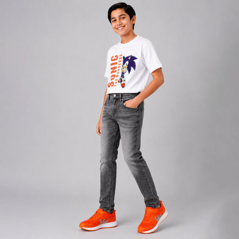 Boys' Slim Fit Charcoal Grey Whiskered Jeans