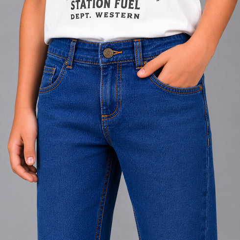 Boys' Regular Fit Laser-Etched Royal Blue Jeans