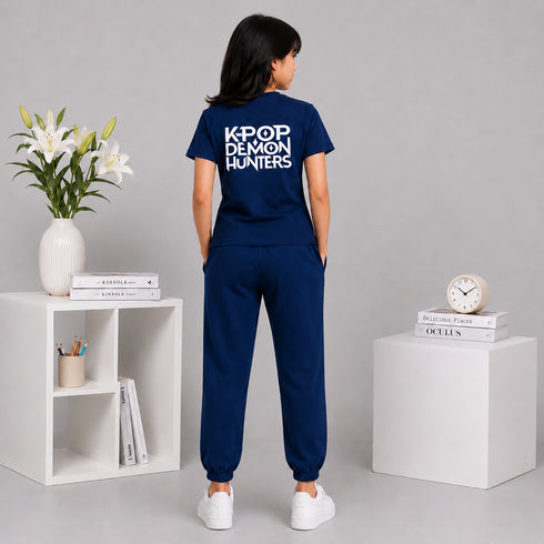 Navy KPOP Graphic Tee & Jogger Set