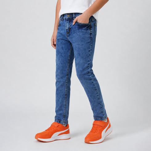 Boys' Slim Fit Acid Wash Medium Blue Jeans